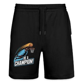 SPIELEN SEI EIN CHAMPION - Stanley/Stella Unisex Bio Joggingshorts Trainer  - Schwarz - Vorne - Nik (191cm) & Marisol (170cm)