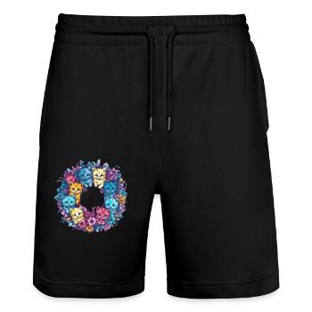 Bunte Katzen im Blütenkranz - Stanley/Stella Unisex Bio Joggingshorts Trainer  - Schwarz - Vorne - Nik (191cm) & Marisol (170cm)