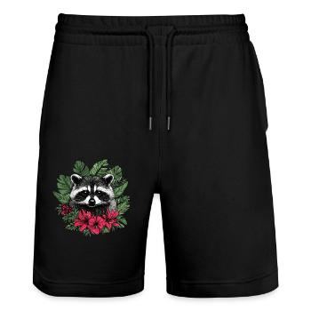 Raccoon in tropical look - Stanley/Stella Trainer Unisex Organic Jogging Shorts - black - Front - Nik (191cm) & Marisol (170cm)