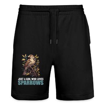 Spatzen Spatz - Stanley/Stella Unisex Bio Joggingshorts Trainer  - Schwarz - Vorne - Nik (191cm) & Marisol (170cm)