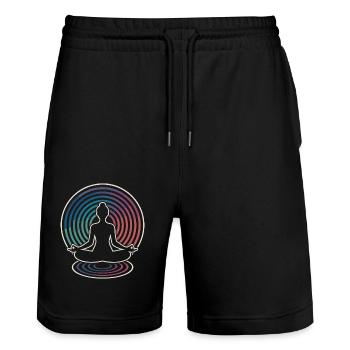 Zen-Meditation Wellenkreise - Stanley/Stella Unisex Bio Joggingshorts Trainer  - Schwarz - Vorne - Nik (191cm) & Marisol (170cm)