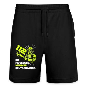 Feuerwehr - 112 - Die Heißeste Nummer Deutschlands - Stanley/Stella Unisex Bio Joggingshorts Trainer  - Schwarz - Vorne - Nik (191cm) & Marisol (170cm)