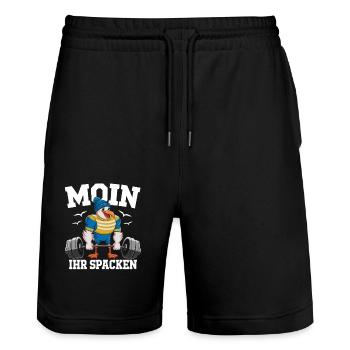 Moin Her Spacken Funny Seagull Weightlifting - Stanley/Stella Trainer Unisex Organic Jogging Shorts - black - Front - Nik (191cm) & Marisol (170cm)