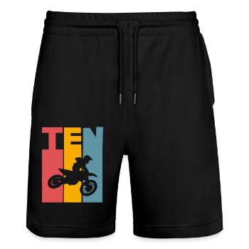 10th Birthday Motocross - Stanley/Stella Trainer Unisex Organic Jogging Shorts - black - Front - Nik (191cm) & Marisol (170cm)