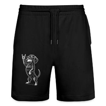 Rock Music Funny Heavy Metal Retro Dachshund - Stanley/Stella Trainer Unisex Organic Jogging Shorts - black - Front - Nik (191cm) & Marisol (170cm)