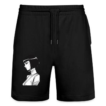 Stilvolle Schwarz-Weiß Frau Illustration im Profil - Stanley/Stella Unisex Bio Joggingshorts Trainer  - Schwarz - Vorne - Nik (191cm) & Marisol (170cm)