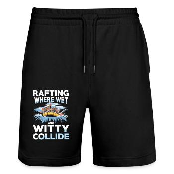 Rafting : Là où l’eau et le drôle se rencontrent - Short de jogging bio TRAINER Stanley/Stella unisexe - noir - Devant - Nik (191cm) & Marisol (170cm)