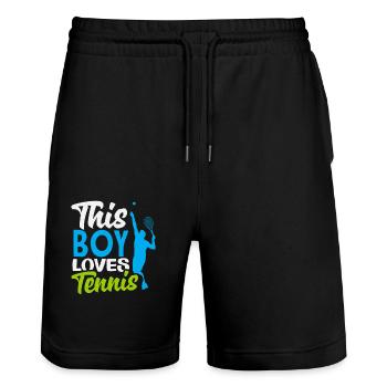 This Boy Loves Tennis Player - Stanley/Stella Trainer Unisex Organic Jogging Shorts - black - Front - Nik (191cm) & Marisol (170cm)