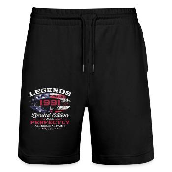 34. Geburtstag Legenden Jahrgang 1991 - Stanley/Stella Unisex Bio Joggingshorts Trainer  - Schwarz - Vorne - Nik (191cm) & Marisol (170cm)
