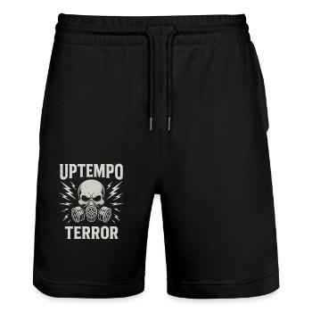 Uptempo Terror Shirt – Hardcore Techno - Stanley/Stella Trainer Unisex Organic Jogging Shorts - black - Front - Nik (191cm) & Marisol (170cm)