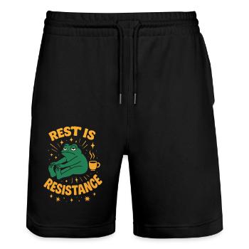 Ruhe Ist Widerstand Achtsamkeit Affirmation - Stanley/Stella Unisex Bio Joggingshorts Trainer  - Schwarz - Vorne - Nik (191cm) & Marisol (170cm)