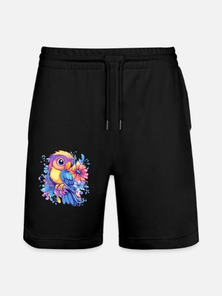 Parrot on flowers - Stanley/Stella Trainer Unisex Organic Jogging Shorts - black