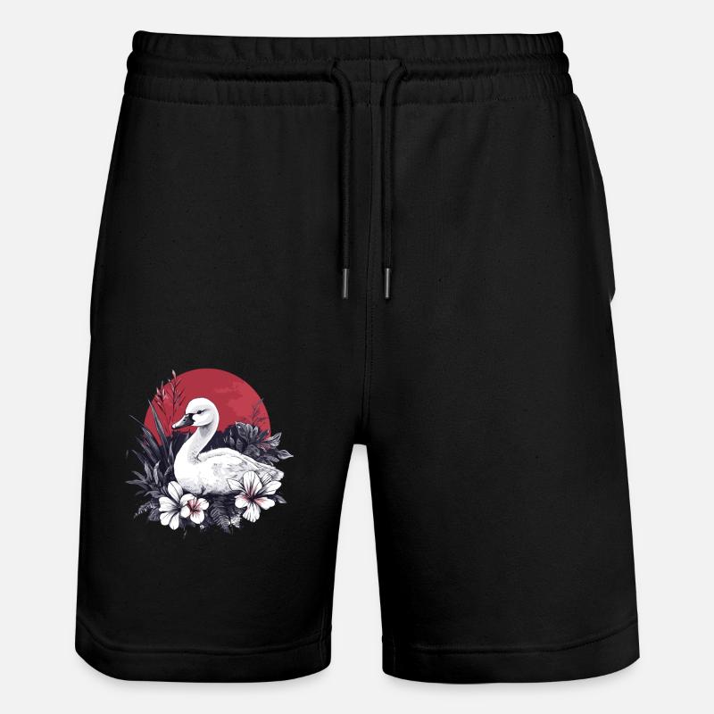 Cygne avec des fleurs - Short de jogging bio TRAINER Stanley/Stella unisexe - noir