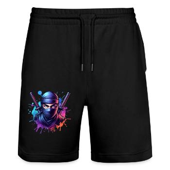 Ninja - Stanley/Stella Trainer Unisex Organic Jogging Shorts - black - Front - Nik (191cm) & Marisol (170cm)