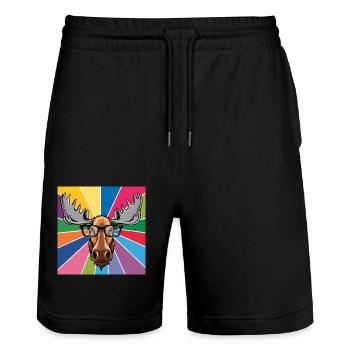 Elch cool in der Brille bunter König des Waldes - Stanley/Stella Unisex Bio Joggingshorts Trainer  - Schwarz - Vorne - Nik (191cm) & Marisol (170cm)