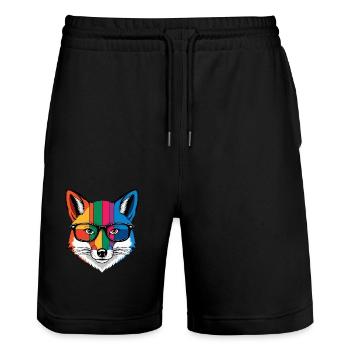 renard dessin animé cool coloré avec des lunettes - Short de jogging bio TRAINER Stanley/Stella unisexe - noir - Devant - Nik (191cm) & Marisol (170cm)