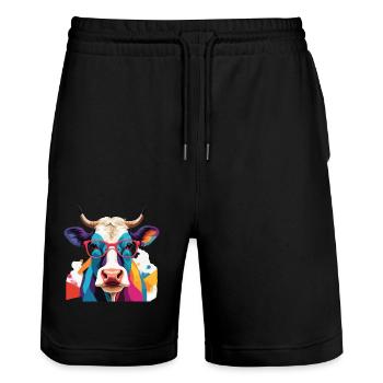 Cow Cool with Glasses Cool - Stanley/Stella Trainer Unisex Organic Jogging Shorts - black - Front - Nik (191cm) & Marisol (170cm)