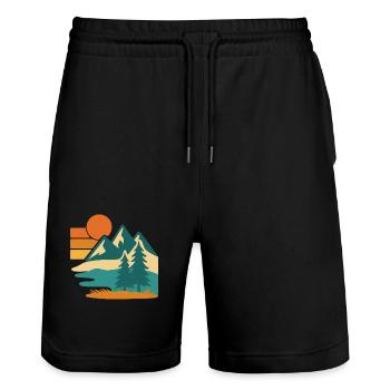 Wild Pines – Retro Forest Vibes - Stanley/Stella Unisex Bio Joggingshorts Trainer  - Schwarz - Vorne - Nik (191cm) & Marisol (170cm)