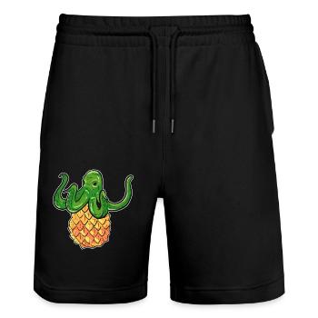Pineapple - Stanley/Stella Trainer Unisex Organic Jogging Shorts - black - Front - Nik (191cm) & Marisol (170cm)