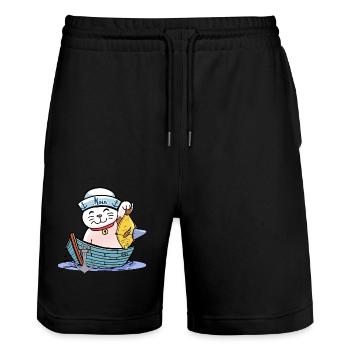 maritime, Moin, marins, chat, marin, ahoy, bateau - Short de jogging bio TRAINER Stanley/Stella unisexe - noir - Devant - Nik (191cm) & Marisol (170cm)