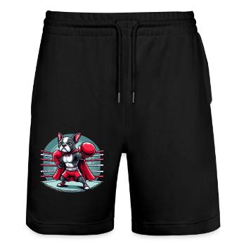 Dog Boxing - Stanley/Stella Trainer Unisex Organic Jogging Shorts - black - Front - Nik (191cm) & Marisol (170cm)