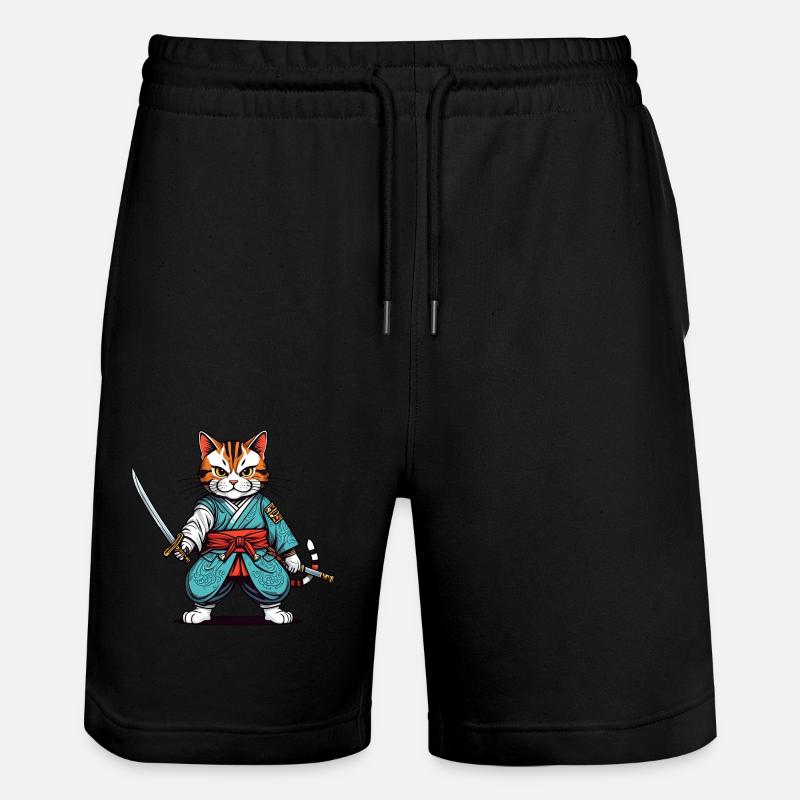 Samurai-Katze - Stanley/Stella Unisex Bio Joggingshorts Trainer  - Schwarz