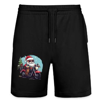 Lustiger Weihnachtsmann Gnome auf einem Motorrad - Stanley/Stella Unisex Bio Joggingshorts Trainer  - Schwarz - Vorne - Nik (191cm) & Marisol (170cm)