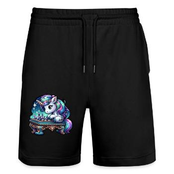Licorne d’échecs - Short de jogging bio TRAINER Stanley/Stella unisexe - noir - Devant - Nik (191cm) & Marisol (170cm)