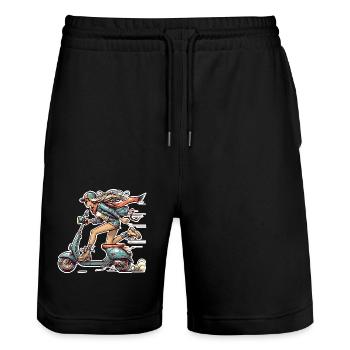 Motorroller Mofa Moped Roller - Stanley/Stella Unisex Bio Joggingshorts Trainer  - Schwarz - Vorne - Nik (191cm) & Marisol (170cm)