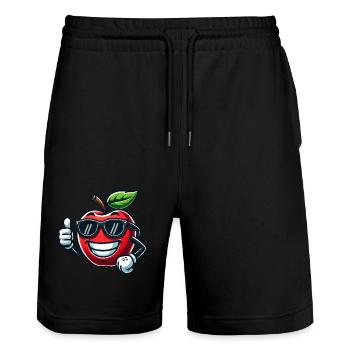 Cool Apple Fruit with Sunglasses - Stanley/Stella Trainer Unisex Organic Jogging Shorts - black - Front - Nik (191cm) & Marisol (170cm)