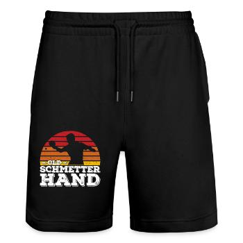 Table Tennis Player Old Smash Hand Saying - Stanley/Stella Trainer Unisex Organic Jogging Shorts - black - Front - Nik (191cm) & Marisol (170cm)