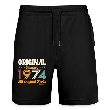 50e anniversaire Original Janvier Né 1974 - Short de jogging bio TRAINER Stanley/Stella unisexe - noir - Devant - Nik (191cm) & Marisol (170cm)