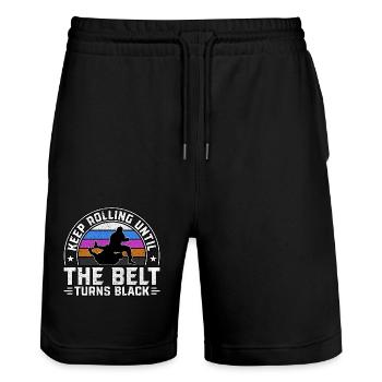 Keep rolling until the belt turns black - Stanley/Stella Trainer Unisex Organic Jogging Shorts - black - Front - Nik (191cm) & Marisol (170cm)