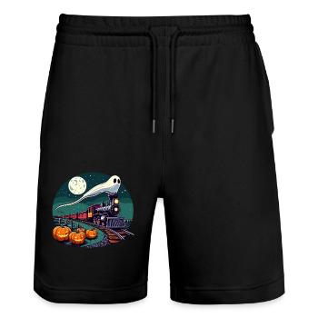 Halloween Ghost Locomotive Railway Pumpkin Funny - Stanley/Stella Trainer Unisex Organic Jogging Shorts - black - Front - Nik (191cm) & Marisol (170cm)