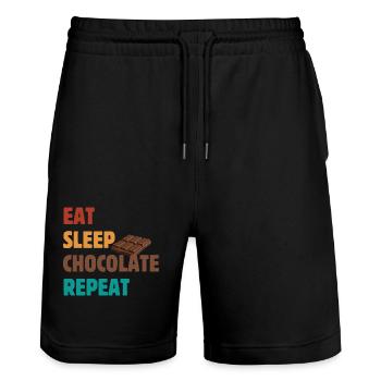 Mangez Sleep Chocolate Repeat - Dicton au chocolat - Short de jogging bio TRAINER Stanley/Stella unisexe - noir - Devant - Nik (191cm) & Marisol (170cm)