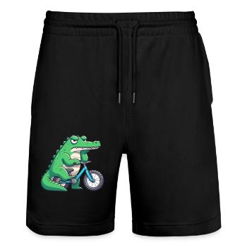 Funny crocodile on bike boring - Stanley/Stella Trainer Unisex Organic Jogging Shorts - black - Front - Nik (191cm) & Marisol (170cm)