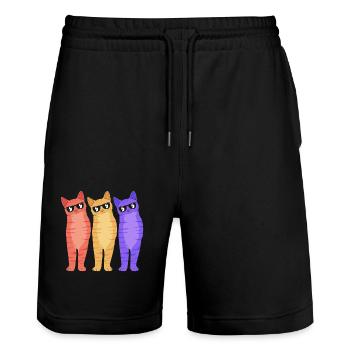 Tabby Cat - Stanley/Stella Trainer Unisex Organic Jogging Shorts - black - Front - Nik (191cm) & Marisol (170cm)