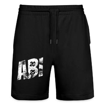 Abi 2025 - Abitur - Matura - Stanley/Stella Unisex Bio Joggingshorts Trainer  - Schwarz - Vorne - Nik (191cm) & Marisol (170cm)