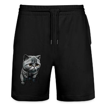 Farbige Tropfen und niedliche Katze - Stanley/Stella Unisex Bio Joggingshorts Trainer  - Schwarz - Vorne - Nik (191cm) & Marisol (170cm)