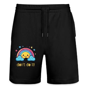 tu es nicht, glücklicher Regenbogen - Stanley/Stella Unisex Bio Joggingshorts Trainer  - Schwarz - Vorne - Nik (191cm) & Marisol (170cm)