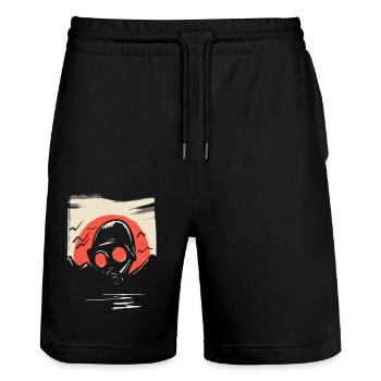 Japanese Red Sun: Gas Mask - Stanley/Stella Trainer Unisex Organic Jogging Shorts - black - Front - Nik (191cm) & Marisol (170cm)