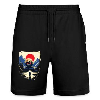 Japanese Red Sun: Confront Your Fear - Stanley/Stella Trainer Unisex Organic Jogging Shorts - black - Front - Nik (191cm) & Marisol (170cm)