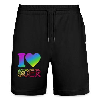 I Love 80er Jahre - bunter Regenbogen - Kostüm - Stanley/Stella Unisex Bio Joggingshorts Trainer  - Schwarz - Vorne - Nik (191cm) & Marisol (170cm)