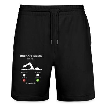 Mein Schwimmbad ruft an - ich muss los - Spruch - Stanley/Stella Unisex Bio Joggingshorts Trainer  - Schwarz - Vorne - Nik (191cm) & Marisol (170cm)