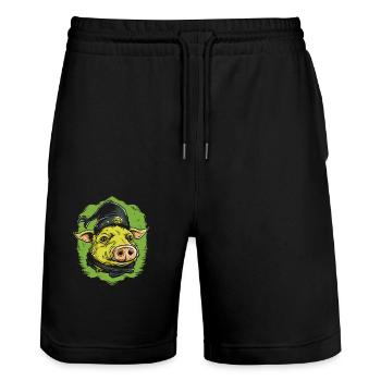 Robin Pig and the Brotherhood - Stanley/Stella Trainer Unisex Organic Jogging Shorts - black - Front - Nik (191cm) & Marisol (170cm)