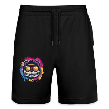 What a crazy cool bear - Stanley/Stella Trainer Unisex Organic Jogging Shorts - black - Front - Nik (191cm) & Marisol (170cm)