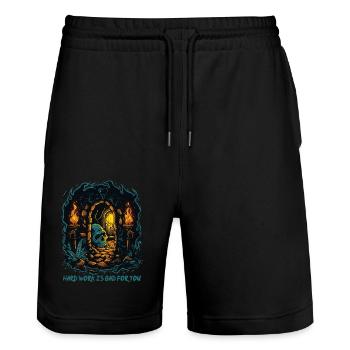 Schädelverlies Weisheit: Harte Arbeit ist schlecht - Stanley/Stella Unisex Bio Joggingshorts Trainer  - Schwarz - Vorne - Nik (191cm) & Marisol (170cm)