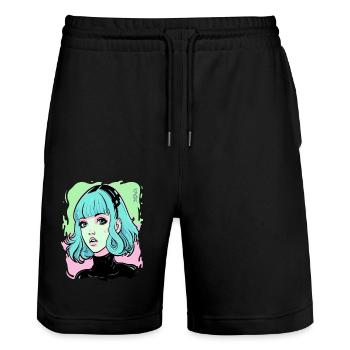 Candy Colored Cartoon Anime Girl - Stanley/Stella Trainer Unisex Organic Jogging Shorts - black - Front - Nik (191cm) & Marisol (170cm)