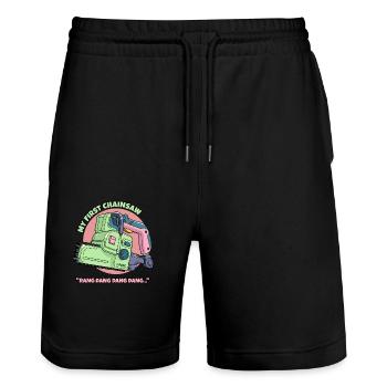 Meine erste Kettensäge - Stanley/Stella Unisex Bio Joggingshorts Trainer  - Schwarz - Vorne - Nik (191cm) & Marisol (170cm)