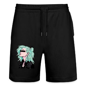 Anonymes Cartoon-Rocker-Mädchen - Stanley/Stella Unisex Bio Joggingshorts Trainer  - Schwarz - Vorne - Nik (191cm) & Marisol (170cm)